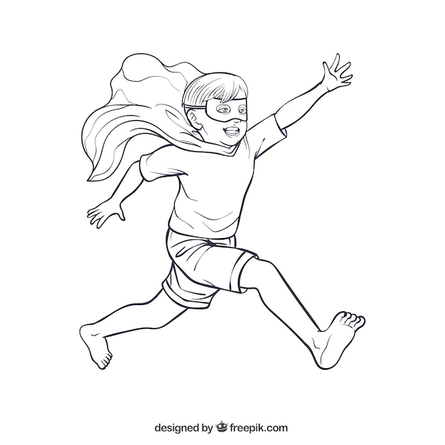 Free vector child with a cape and mask playing