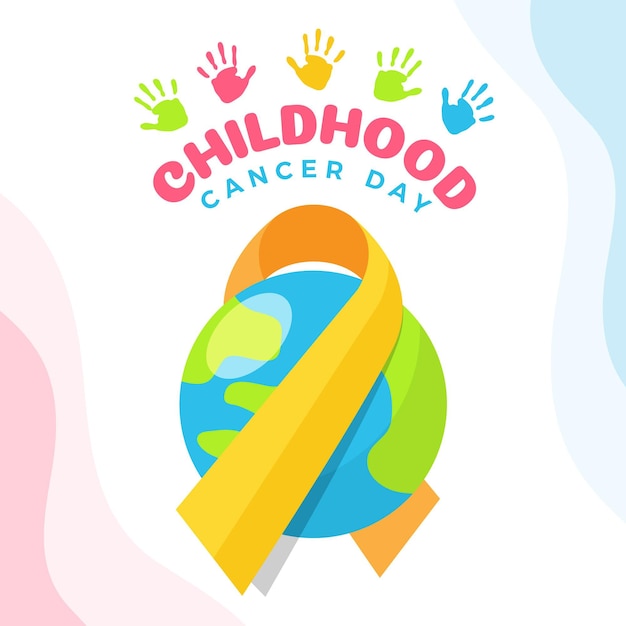 Free vector childhood cancer day illustration with ribbon and planet
