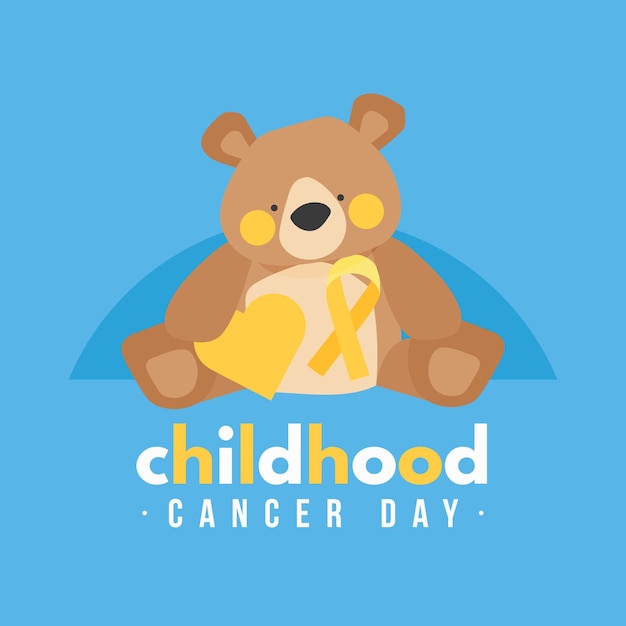 Childhood cancer day illustration with ribbon and teddy bear