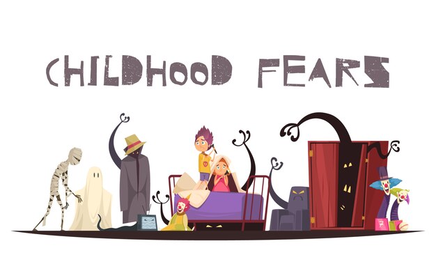 Childhood fears  with ghosts monsters and clowns symbols