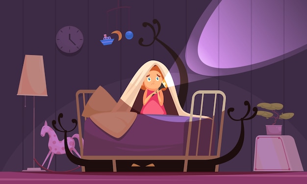 Childhood fears with nightmares and bad dreams symbols