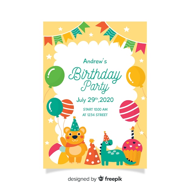 Free vector childish birthday invitation template