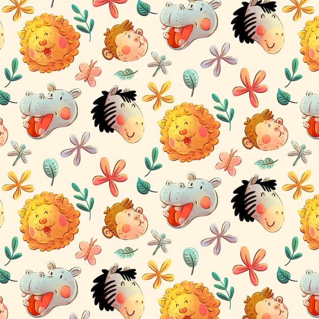 Free vector childlike animals pattern design