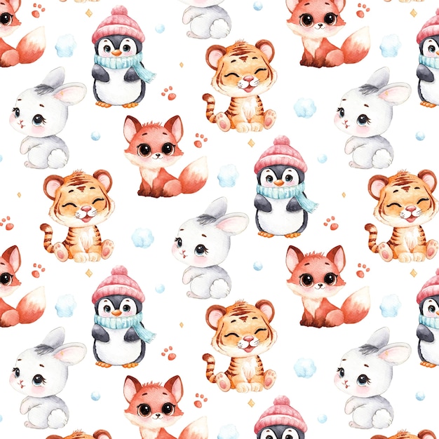 Childlike animals pattern illustration