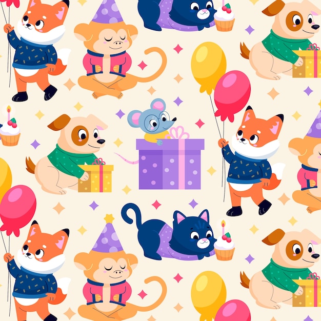 Free vector childlike animals pattern illustration