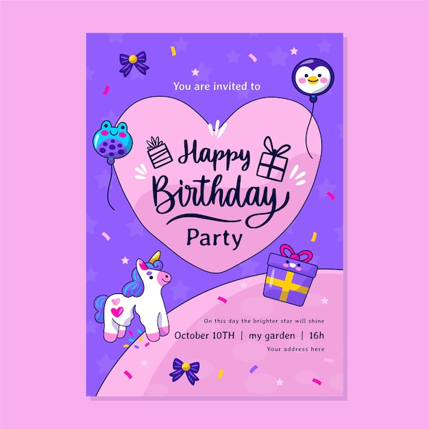 Free vector childlike birthday invitation template