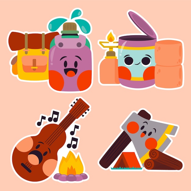 Free vector childlike camping stickers