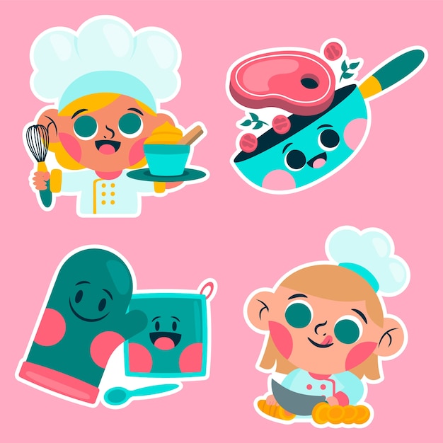 Free vector childlike chef stickers collection