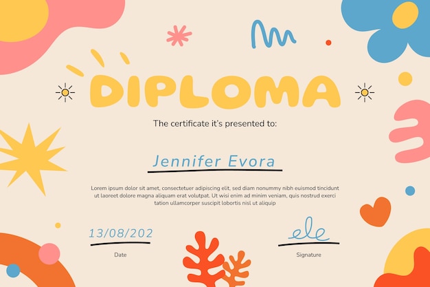 Vettore gratuito modello di diploma colorato infantile