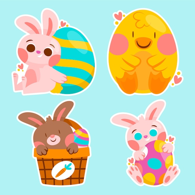 Free vector childlike easter celebration stickers collection