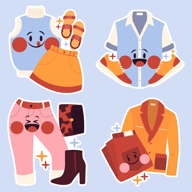 Free vector childlike fashion stickers collection