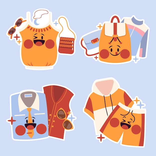 Free vector childlike fashion stickers collection