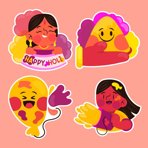 Childlike holi festival stickers collection