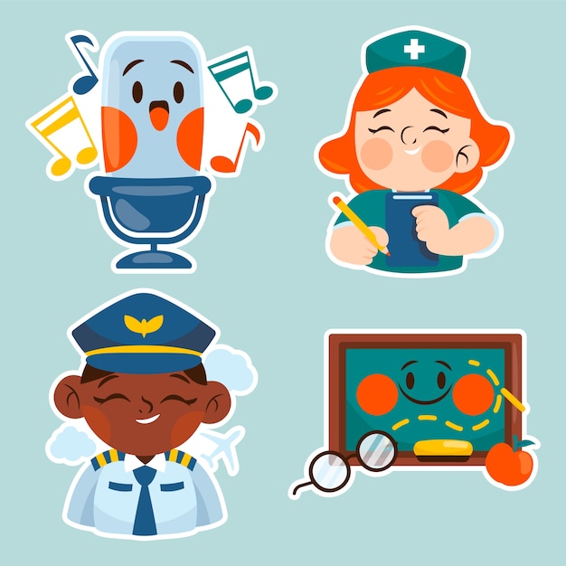 Free vector childlike jobs stickers collection