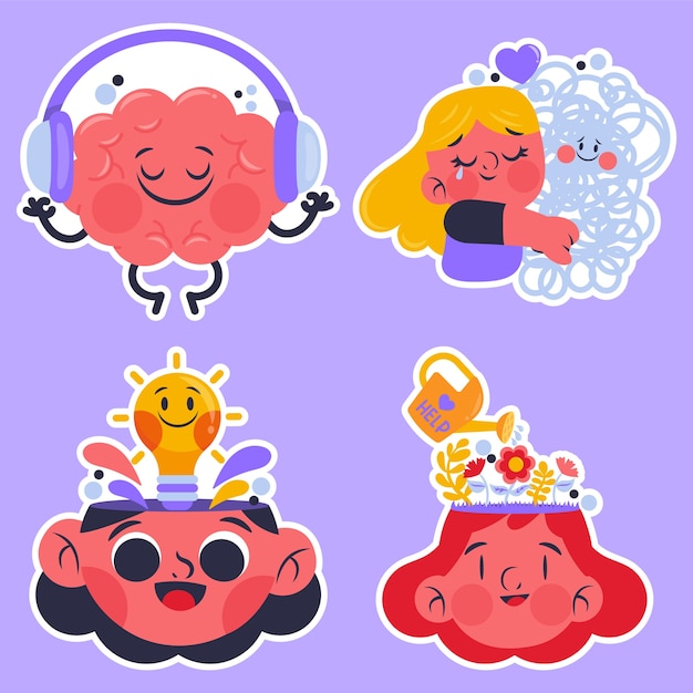 Free vector childlike mental health stickers collection
