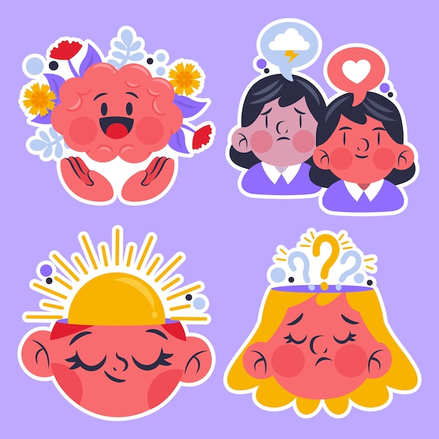 Free vector childlike mental health stickers collection