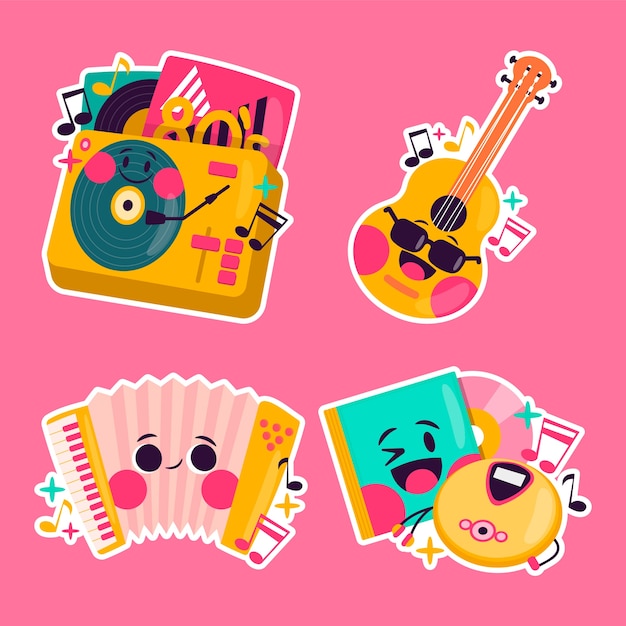 Free vector childlike music stickers collection