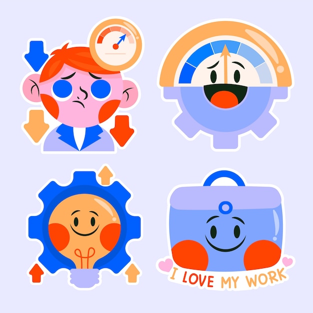 Free vector childlike productivity sticker pack