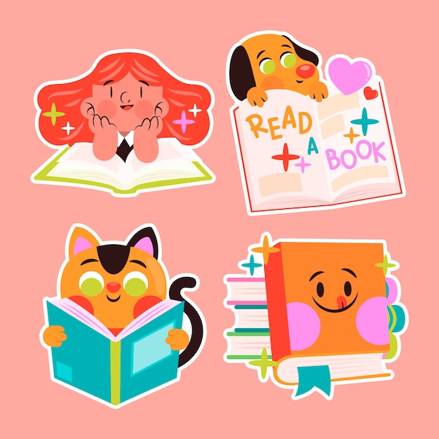 Free vector childlike reading stickers collection