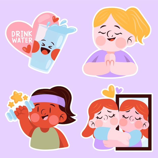 Childlike self-care stickers collection