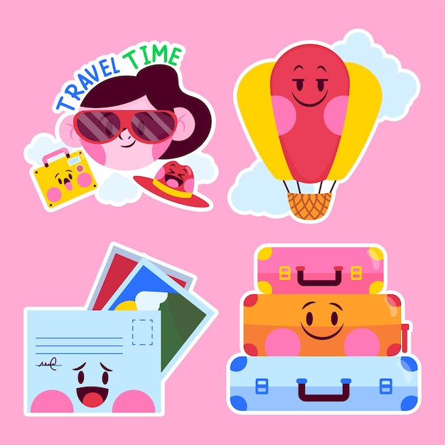 Free vector childlike travel sticker collection