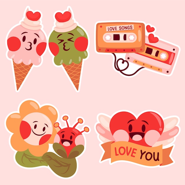 Free vector childlike valentines day stickers collection