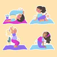 Free vector childlike yoga stickers collection