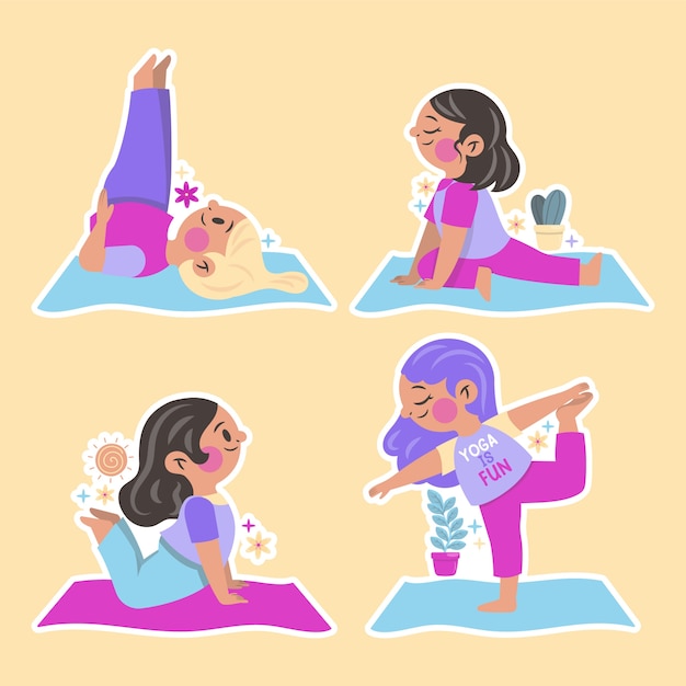 Free vector childlike yoga stickers collection