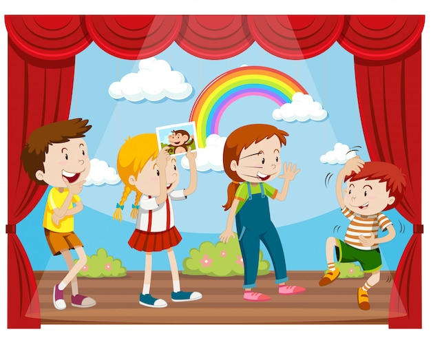 Free vector children acting on stage