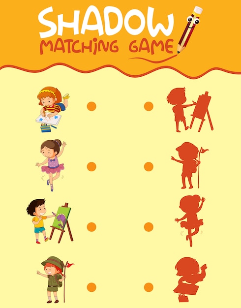 Free vector children activity shadow matching game