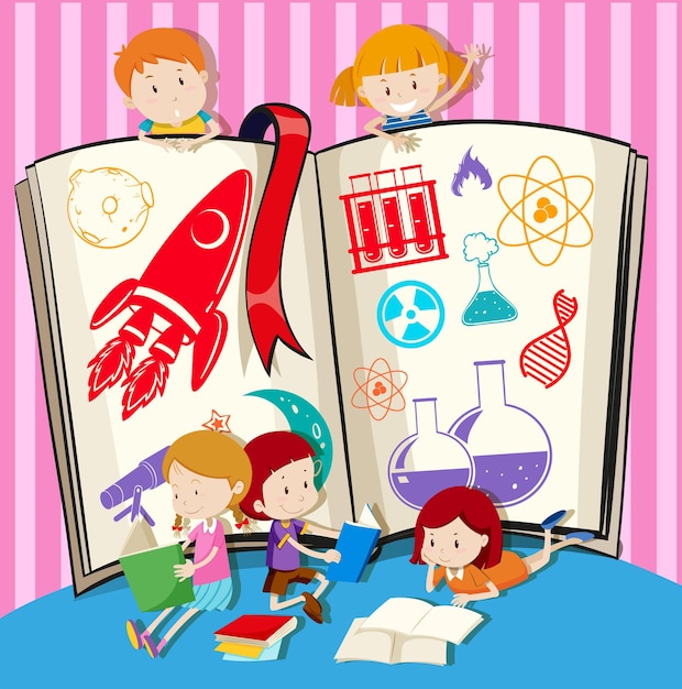 Бесплатное векторное изображение Дети и научная книга