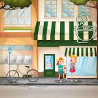 Бесплатное векторное изображение Дети и магазины