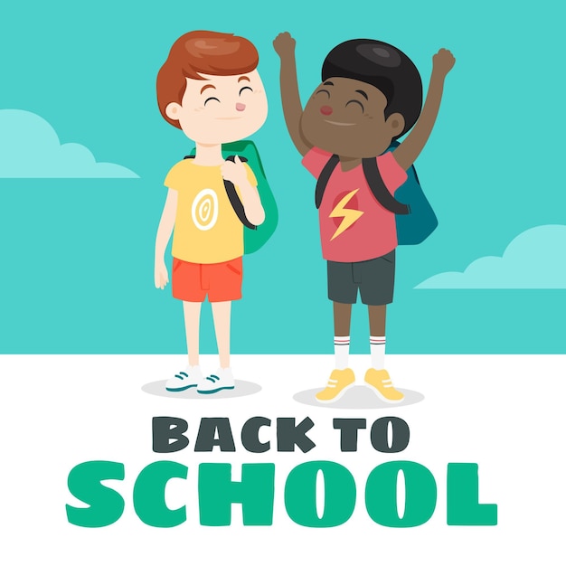 Children back to school in flat design