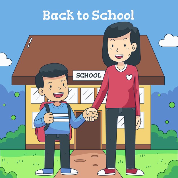 Дети возвращаются в школу с родителями