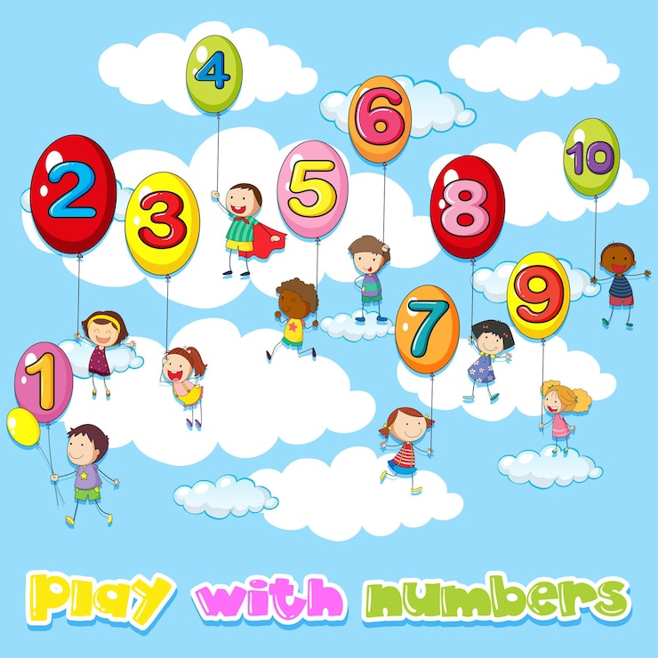 Free Vector children and balloons with numbers