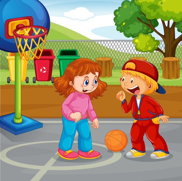 Free vector children basketball at the park