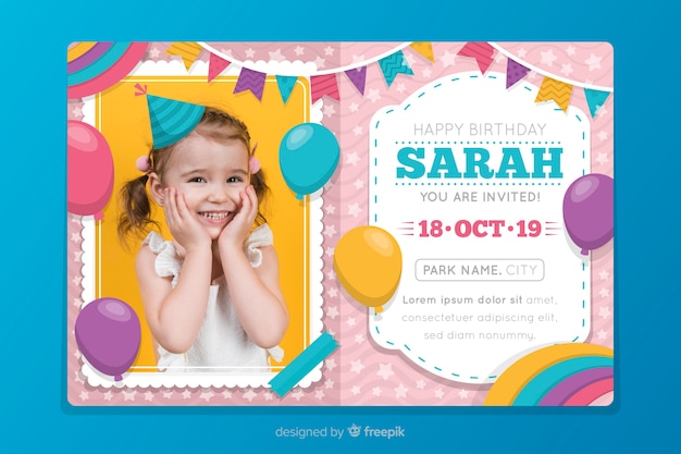 Children birthday invitation template with image