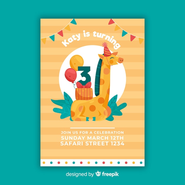 Free vector children birthday invitation template