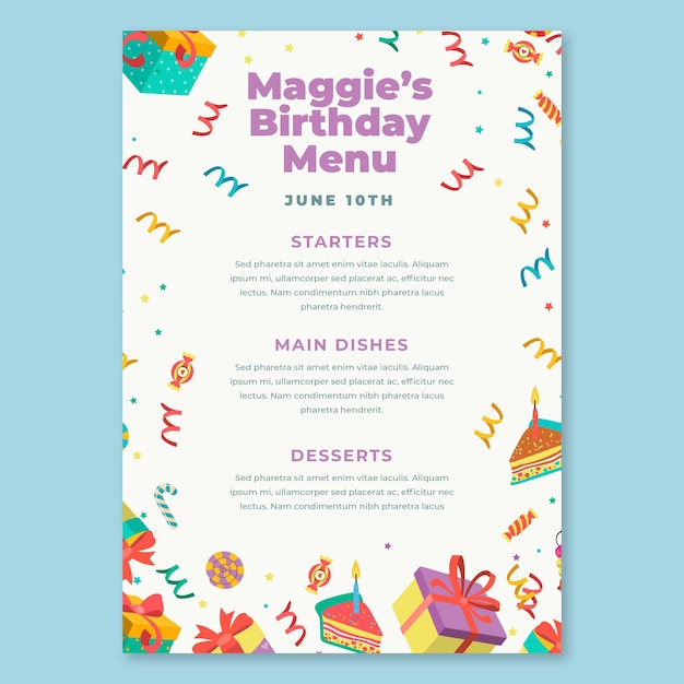 Children birthday menu template