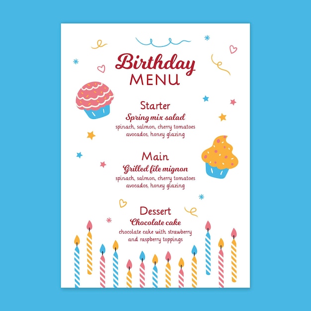 Free vector children birthday menu template