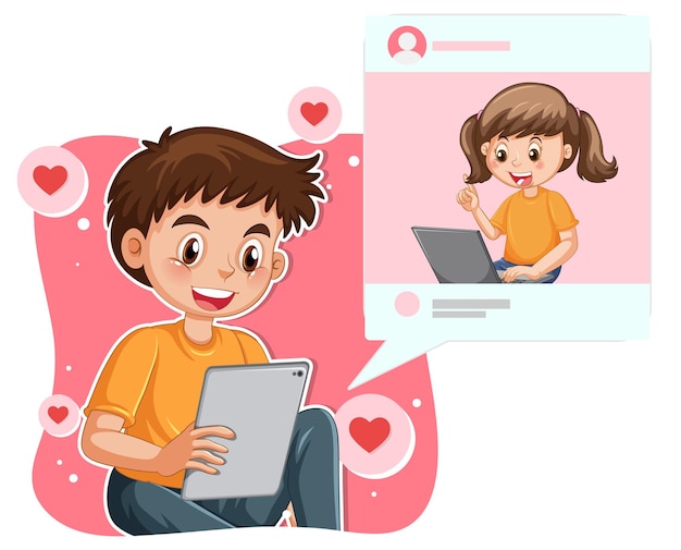 Free vector children browsing social media