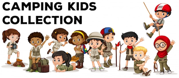 Free vector children in camping outfit