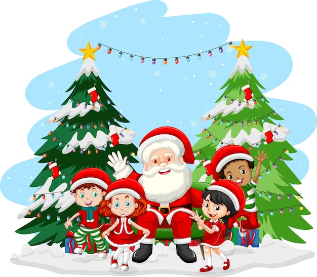 Children celebrating christmas with santa claus