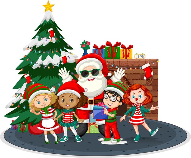 サンタクロースとクリスマスを祝う子供たち
