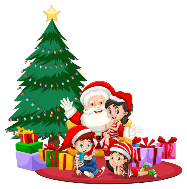 サンタクロースとクリスマスを祝う子供たち