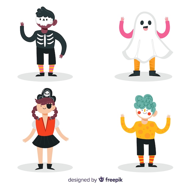 Free vector children collection costumes for halloween night