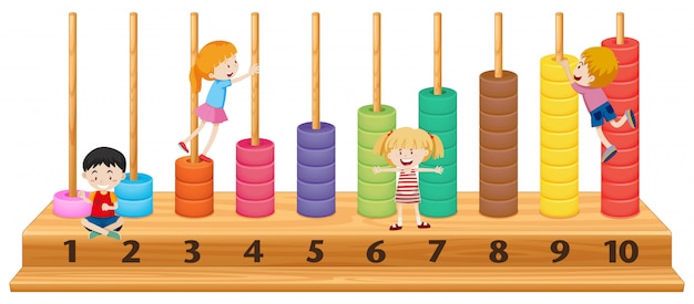 Children on colourful abacus