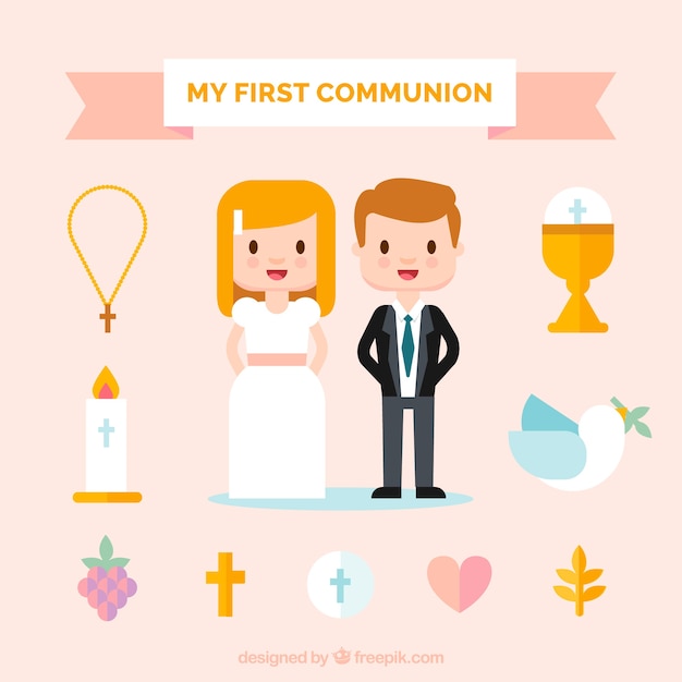 Children of Communion with Religious Elements – Free Vector Download