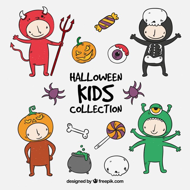 Children costume set with halloween party costumes