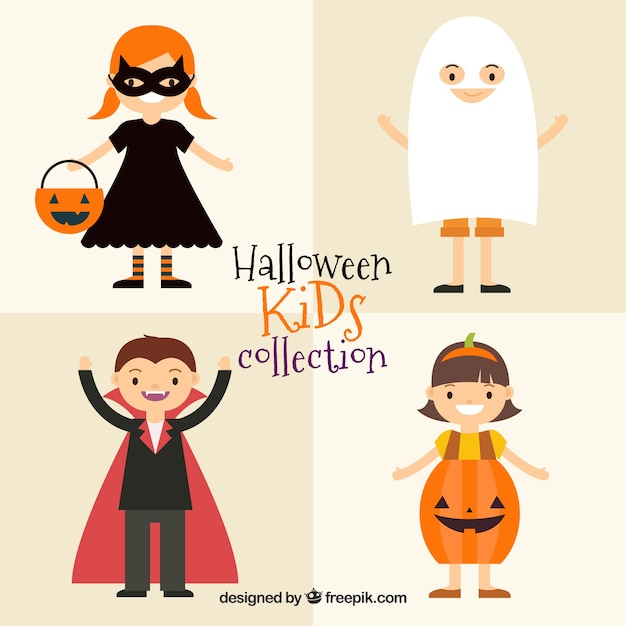 Free vector children in costumes of halloween characters